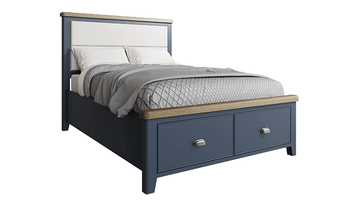 Bed 4'6" with Fabric Headboard and Drawers
