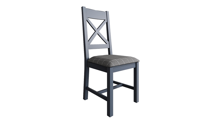 Dining Chair Cross Back Grey Fabric Seat